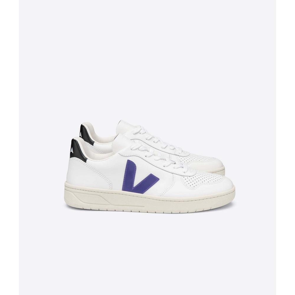 Veja V-10 LEATHER Tornacipő Női White/Purple/Black | HU 649FDN